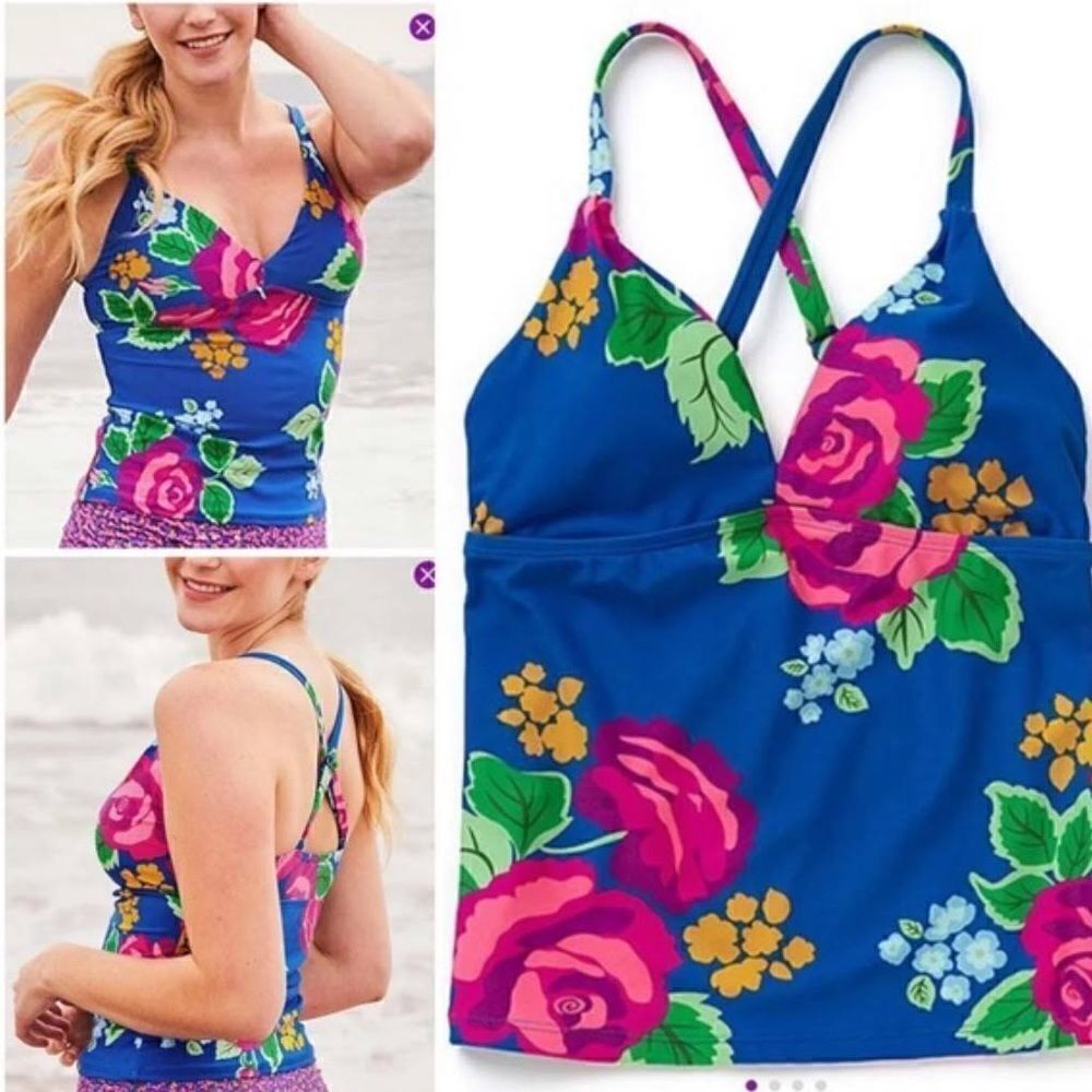 NWT New Matilda Jane To The Beach Bright Floral Tankini Swim Top M Blue Pink